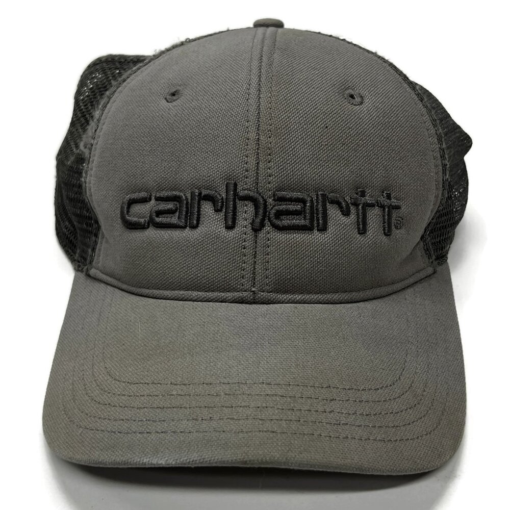 Carhartt Canvas Mesh-Back Logo Graphic Cap Snapback Hat Gray 101195 Spellout